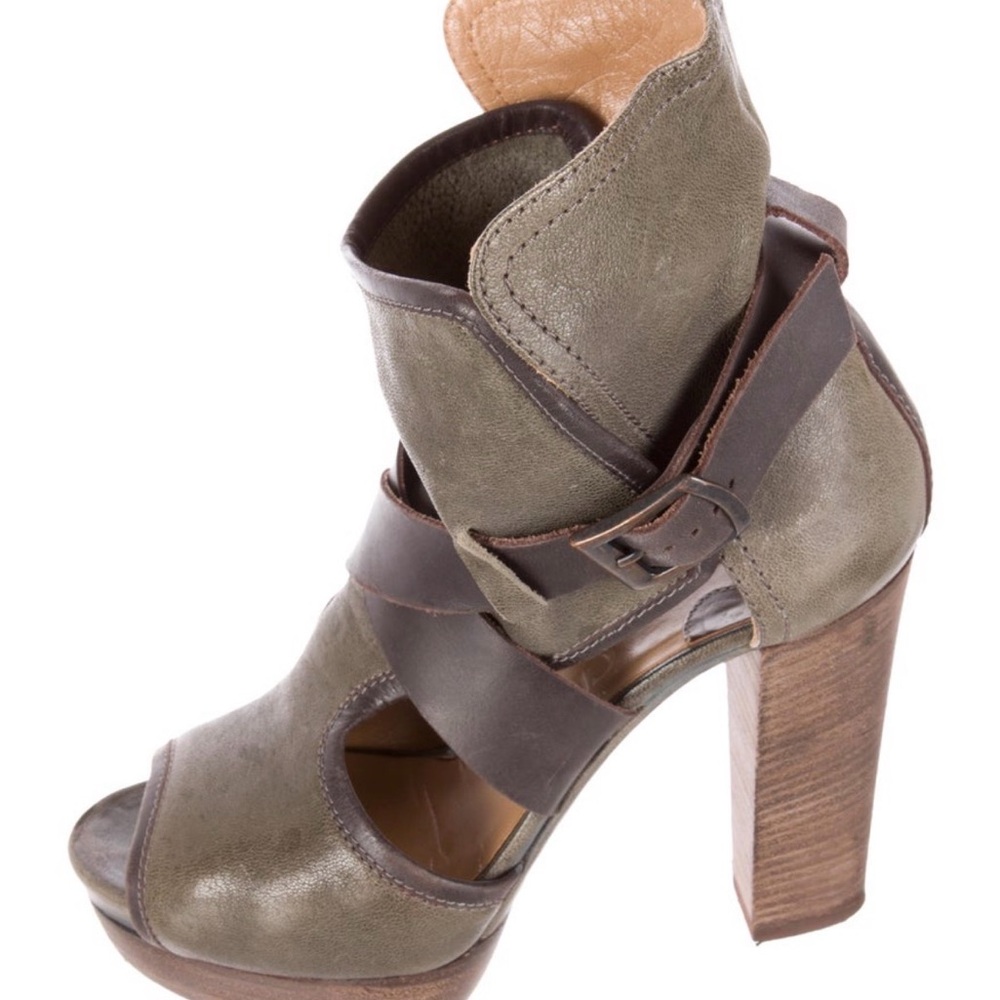 Chloe Khaki green and Dark Brown Heeled Boots